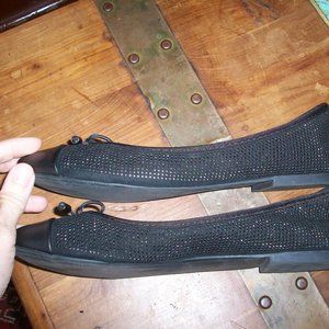 Black Textured Ballet Flats Bow Accent Women's Size 8.5 Slip On Casual